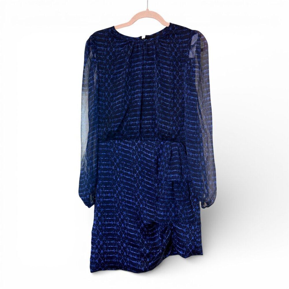MISA Amber Mini Dress Midnight Mix Blue Sheer Sleeve Ruffle Size M $430 - Picture 4 of 11